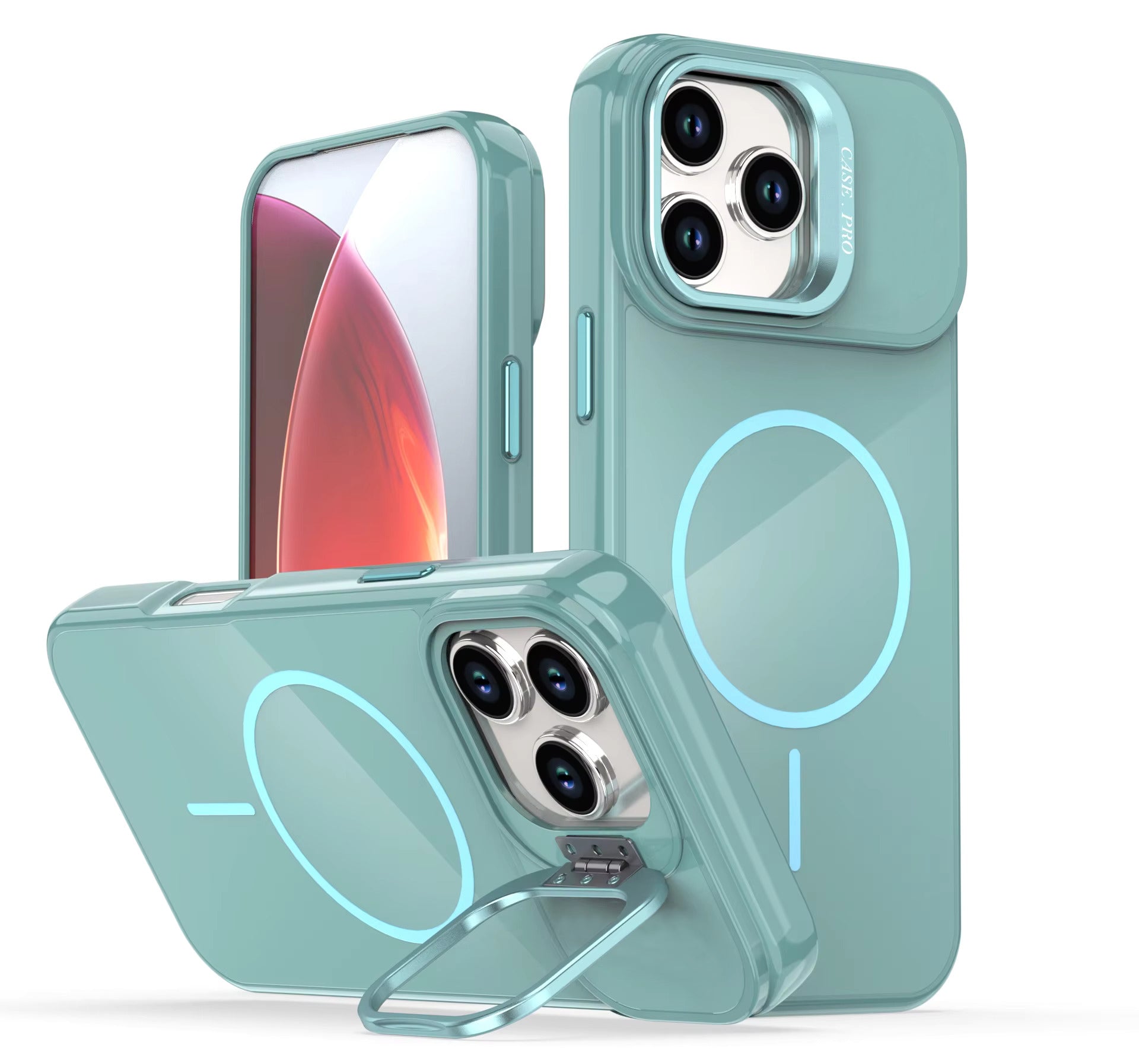 Reiko Built-in Stash Stand, Shockproof, Sturdy, Compatible with MagSafe Protection  Stylish Cover,  Compatible with IPHONE 17  , PC76-IPH17NV